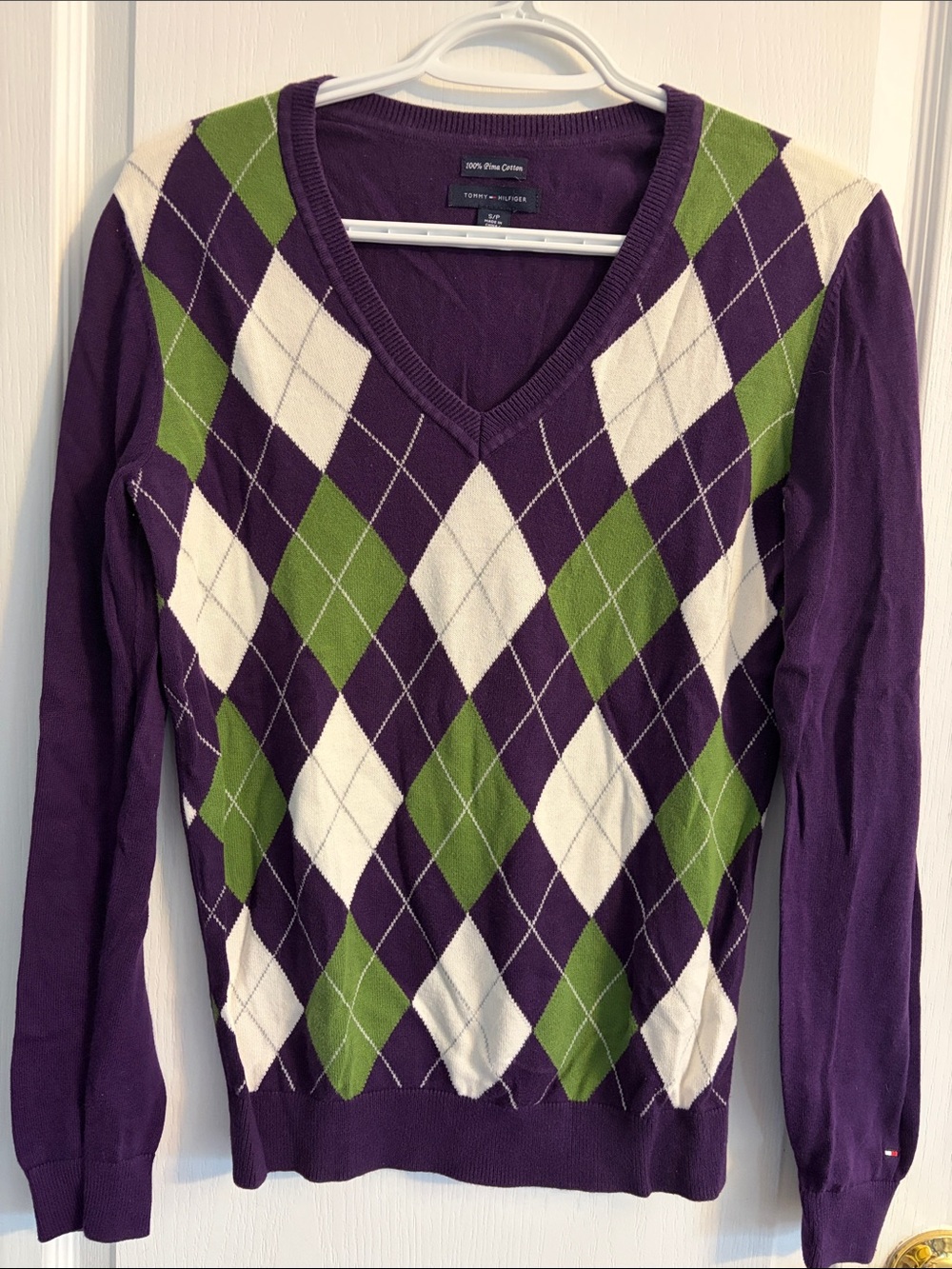 Tommy Hilfiger Purple, Green & Cream Argyle V-Neck Sweater